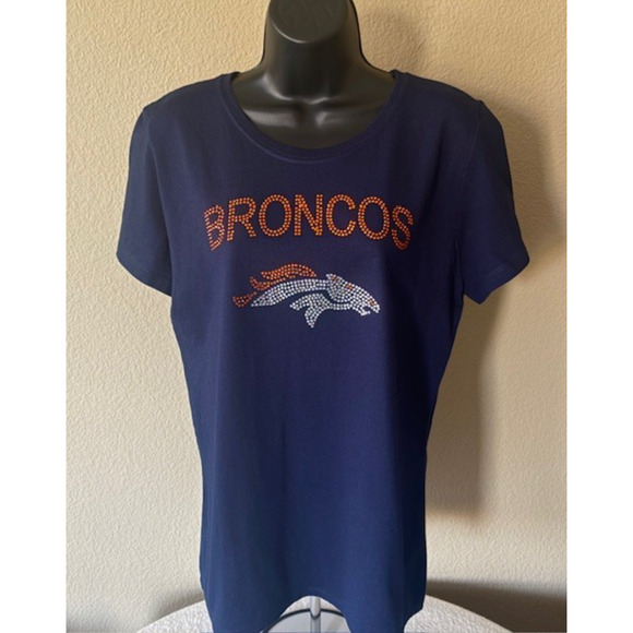Jerzees Tops - NFL Denver Broncos Women's XL Short Sleeve Shirt Navy Blue w/Rhinestone Logo